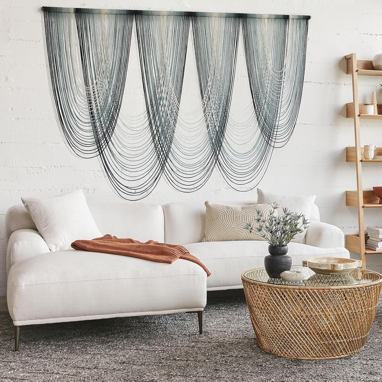Large Macrame Wall Hanging Dip-Dyed Fiber Art for Home Decor