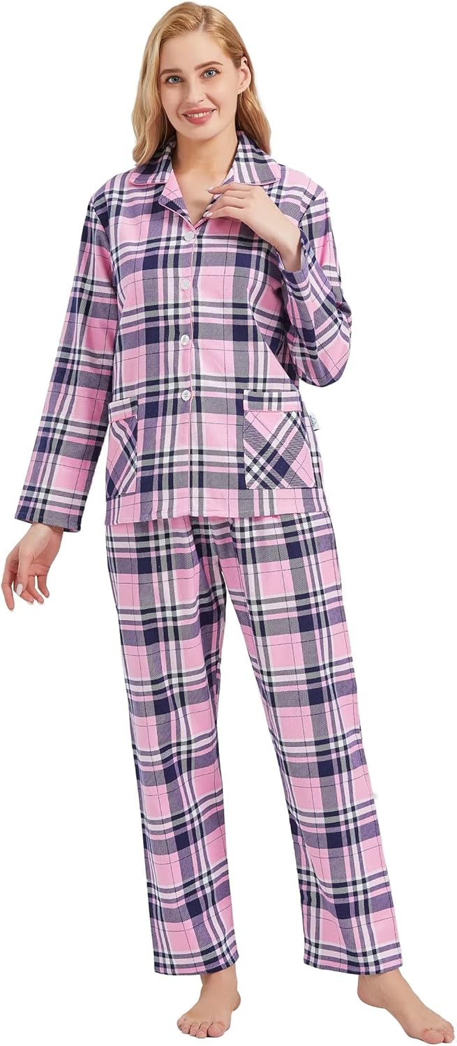 GLOBAL Women's Flannel Pajamas Set for Cozy Sleep and Relaxation