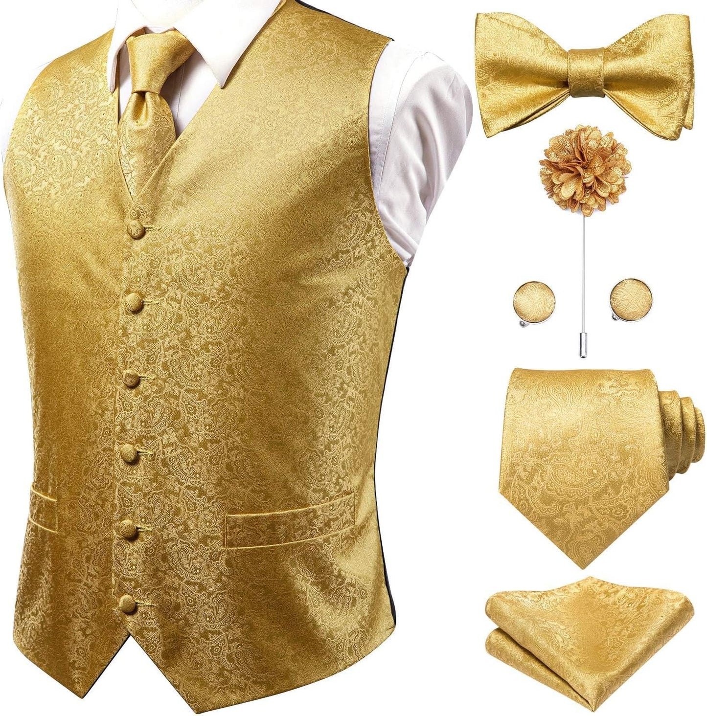 Hi-Tie Silk Mens Suit Vest Set for Weddings and Parties