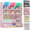 Pink Spacrea Pen Holder Desk Organizer - 10 Compartments with Drawer