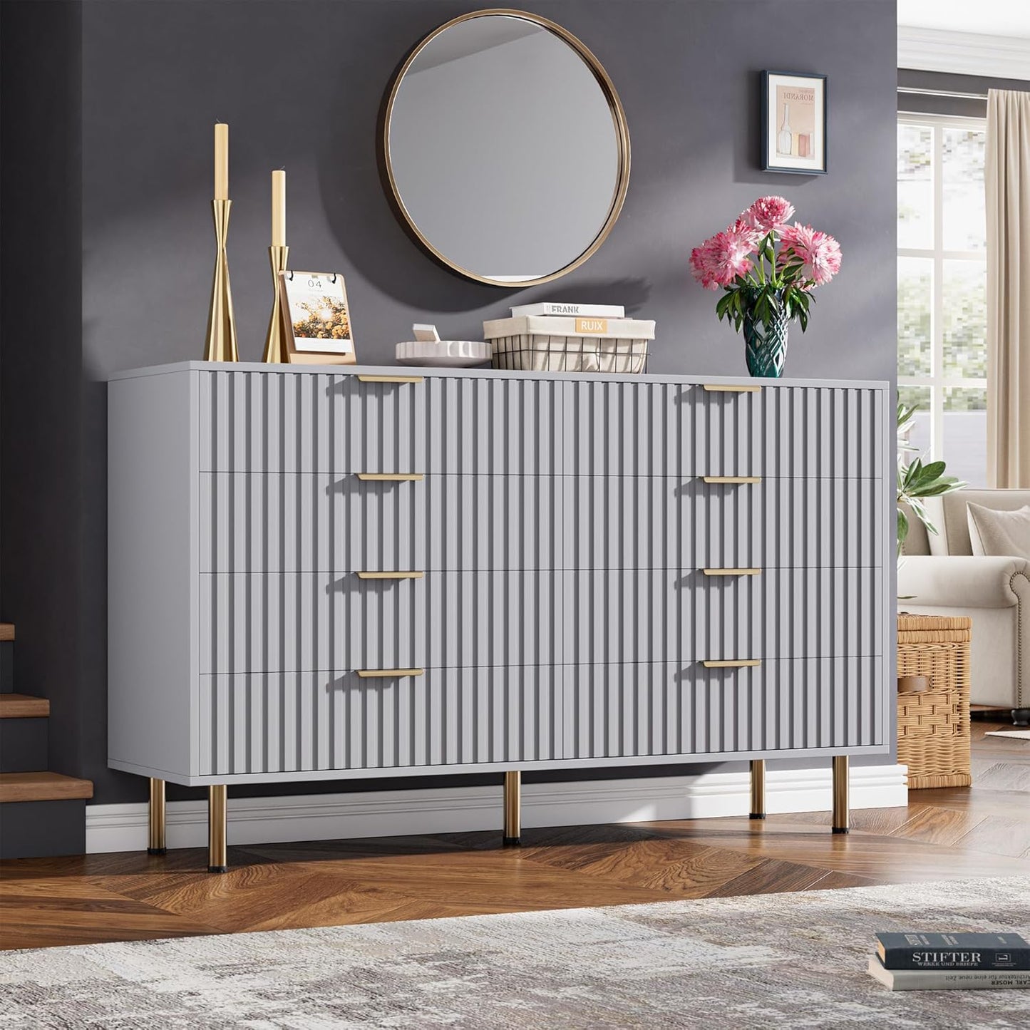 8 Drawer Dresser for Bedroom, Modern Grey Chest of Drawers