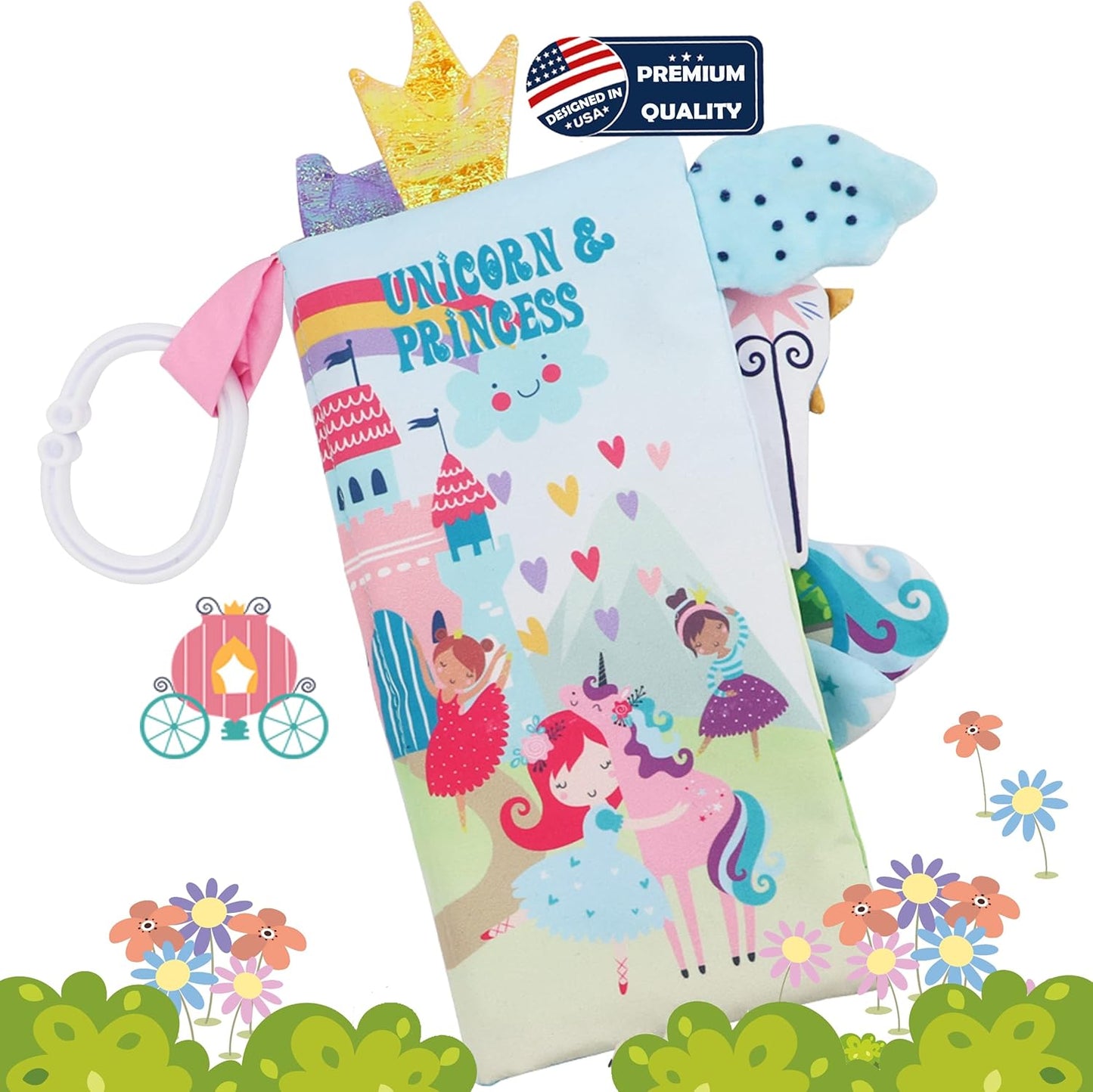 Soft Touch Unicorn Baby Books - Sensory Stroller Toys