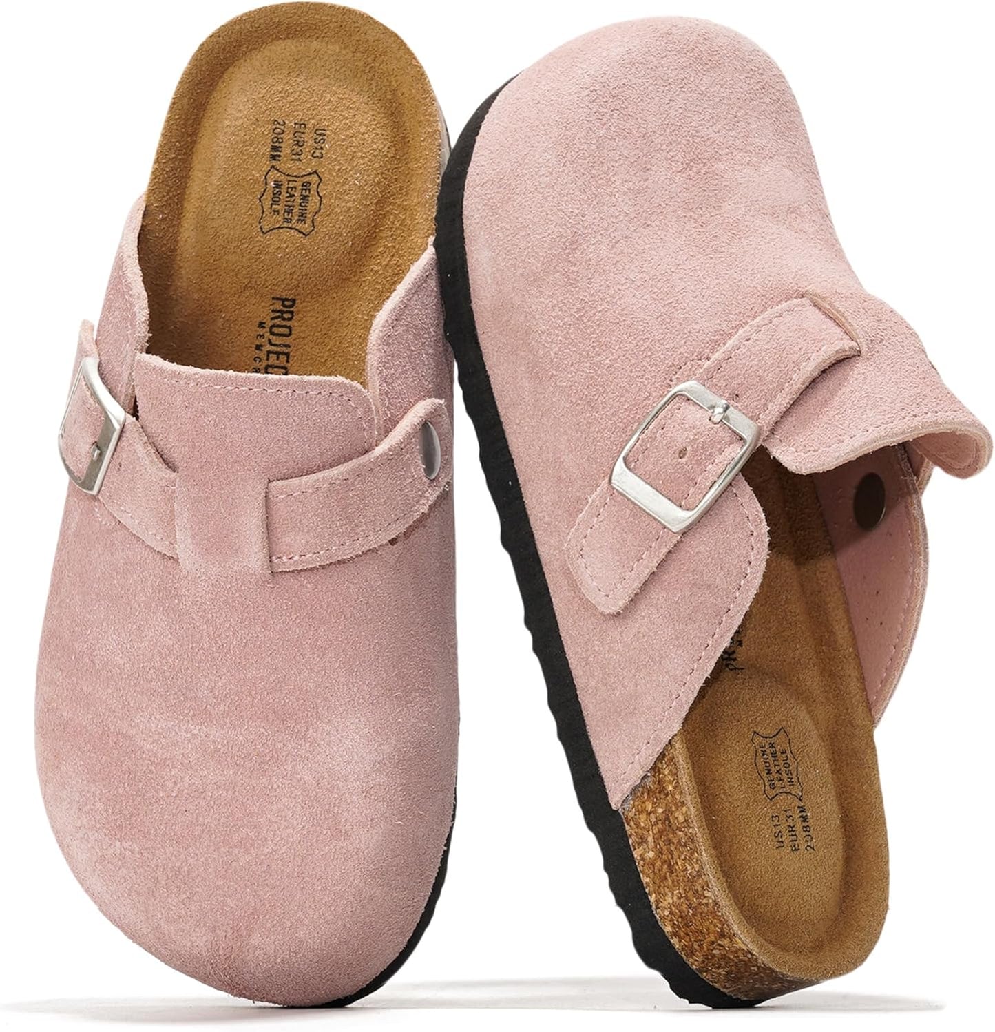 Genuine Leather Kids Clogs with Cork Footbed for Comfort