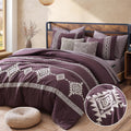 MaiReve Embroidery Queen Comforter Set Purple - Boho Farmhouse 7-Piece