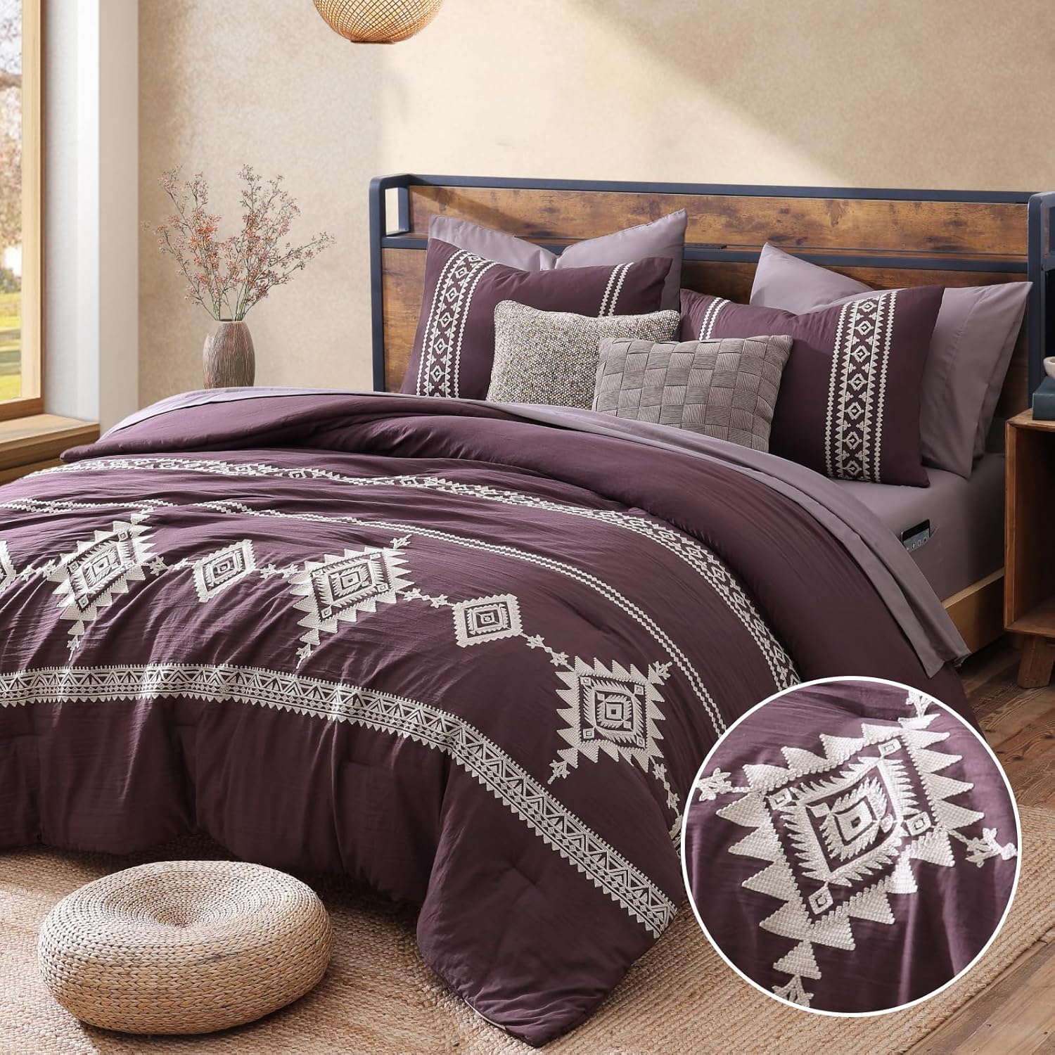 MaiReve Embroidery Queen Size Comforter Set for Cozy Bedrooms