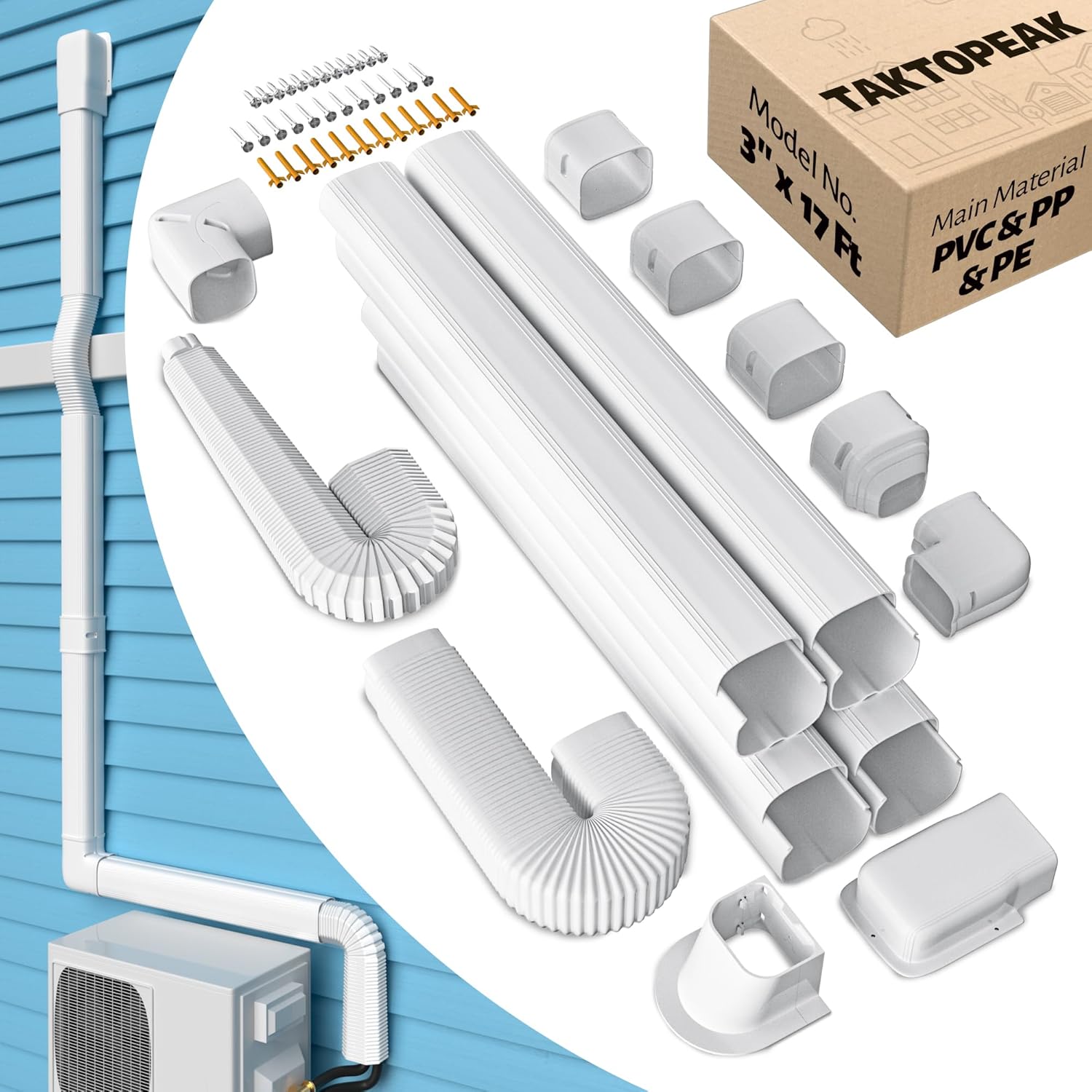 TAKTOPEAK 3 Line Set Cover - Weatherproof AC Pipe Hide