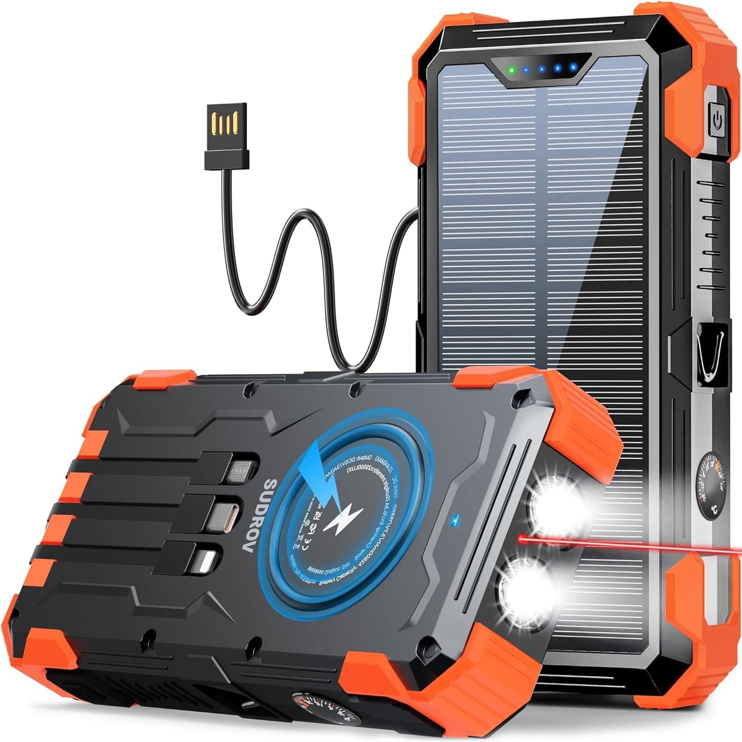 42,800mAh Solar Power Bank: Fast Charging, 4 Ports, LED Light
