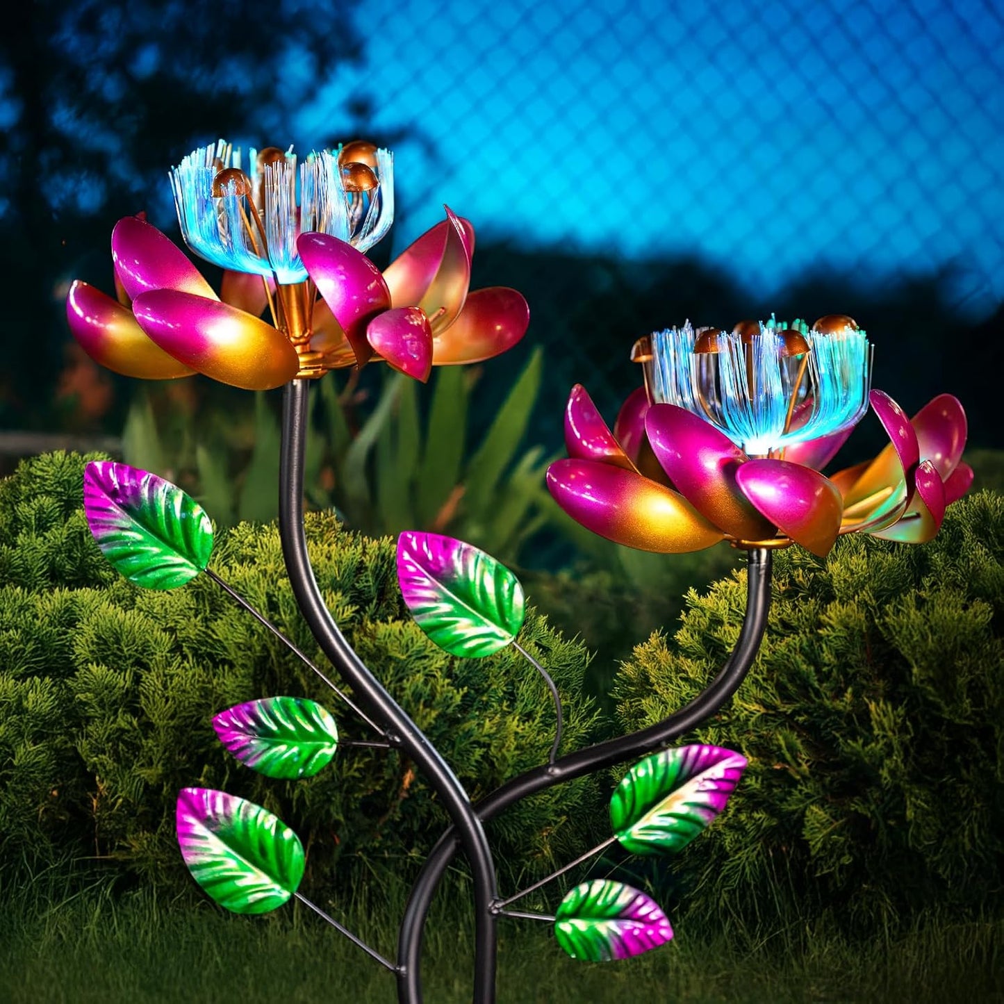 Solar Wind Spinners for Yard and Garden - Pink Twin Flowers