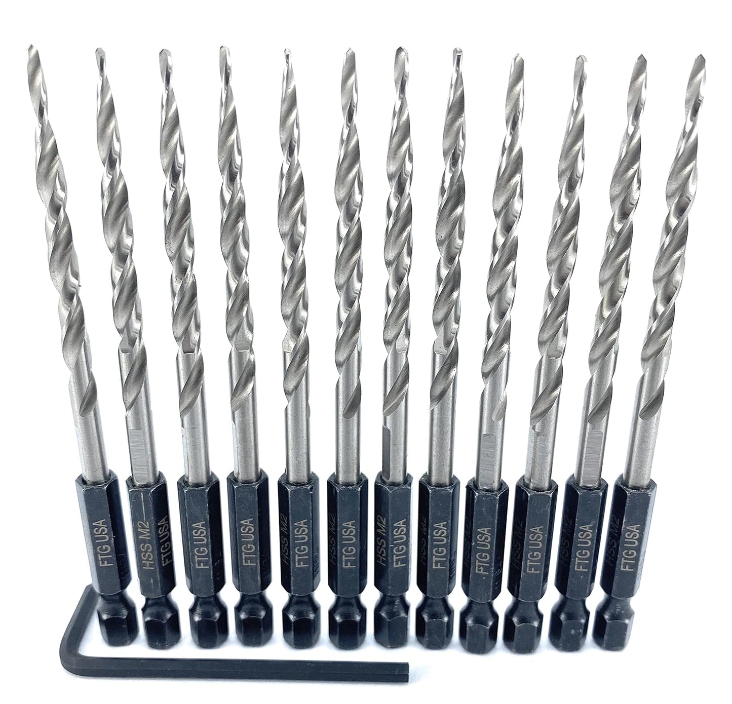 FTG USA Tapered Drill Bits for Wood 12 Pc #8 Replacement Set