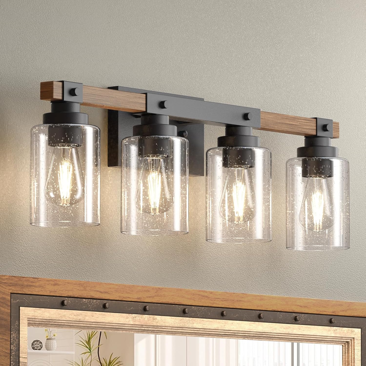 Rustic 4-Light Bathroom Vanity Light Fixtures for Farmhouse Style