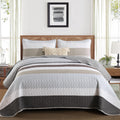 Grey King Size Quilt Set Boho Striped Patchwork - Lightweight Comfort
