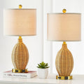 Touch Control Rattan Table Lamps Set of 2 - Boho Bedside Lamps