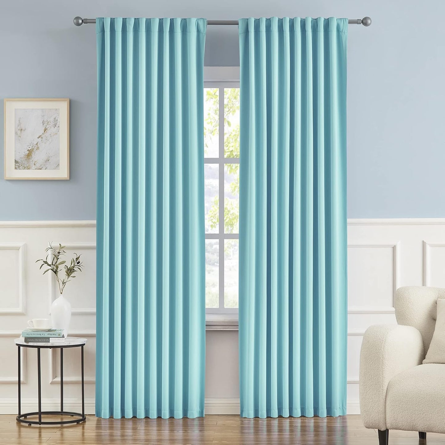 DUALIFE Aqua Color Kids Curtains for Bedroom Ocean Decor