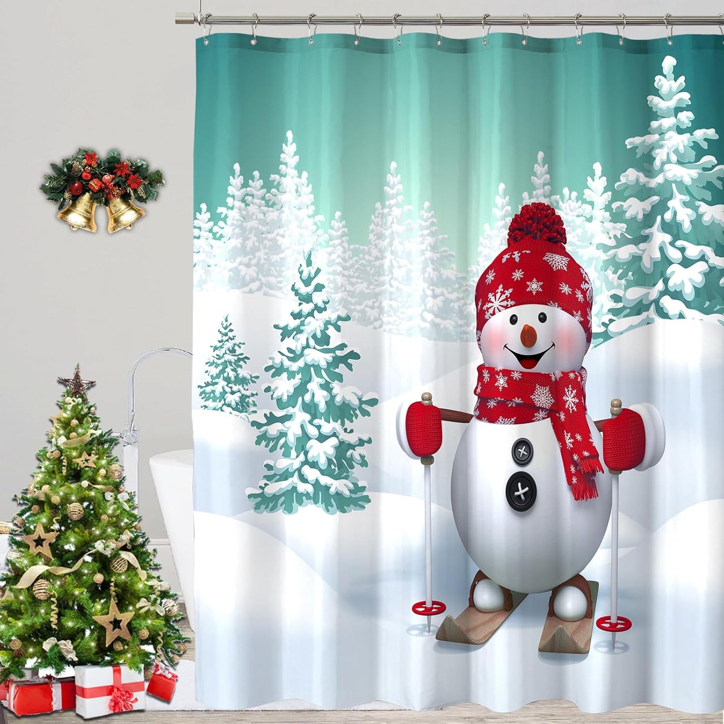 Festive Christmas Shower Curtain, Holiday Home Decor 72x72 Inch