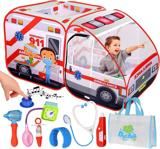 Kiddzery Ambulance Play Tent - Doctor Kit and Ball Pit for Kids - Interactive Fun