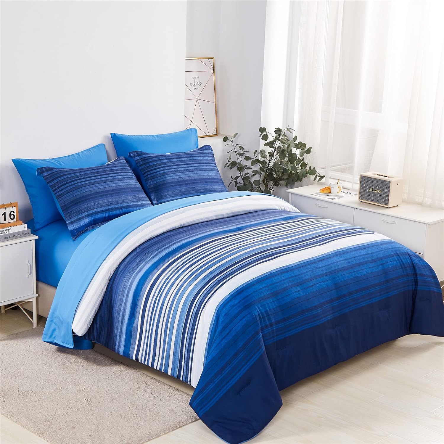 KAKIJUMN 7 Piece Bed in a Bag Queen Comforter Set for All Seasons