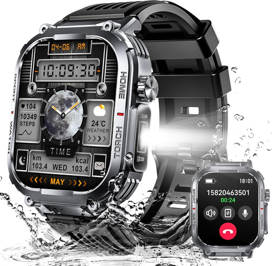 Rugged Tactical Smartwatch: 3ATM Waterproof, Fitness Tracker, Compass