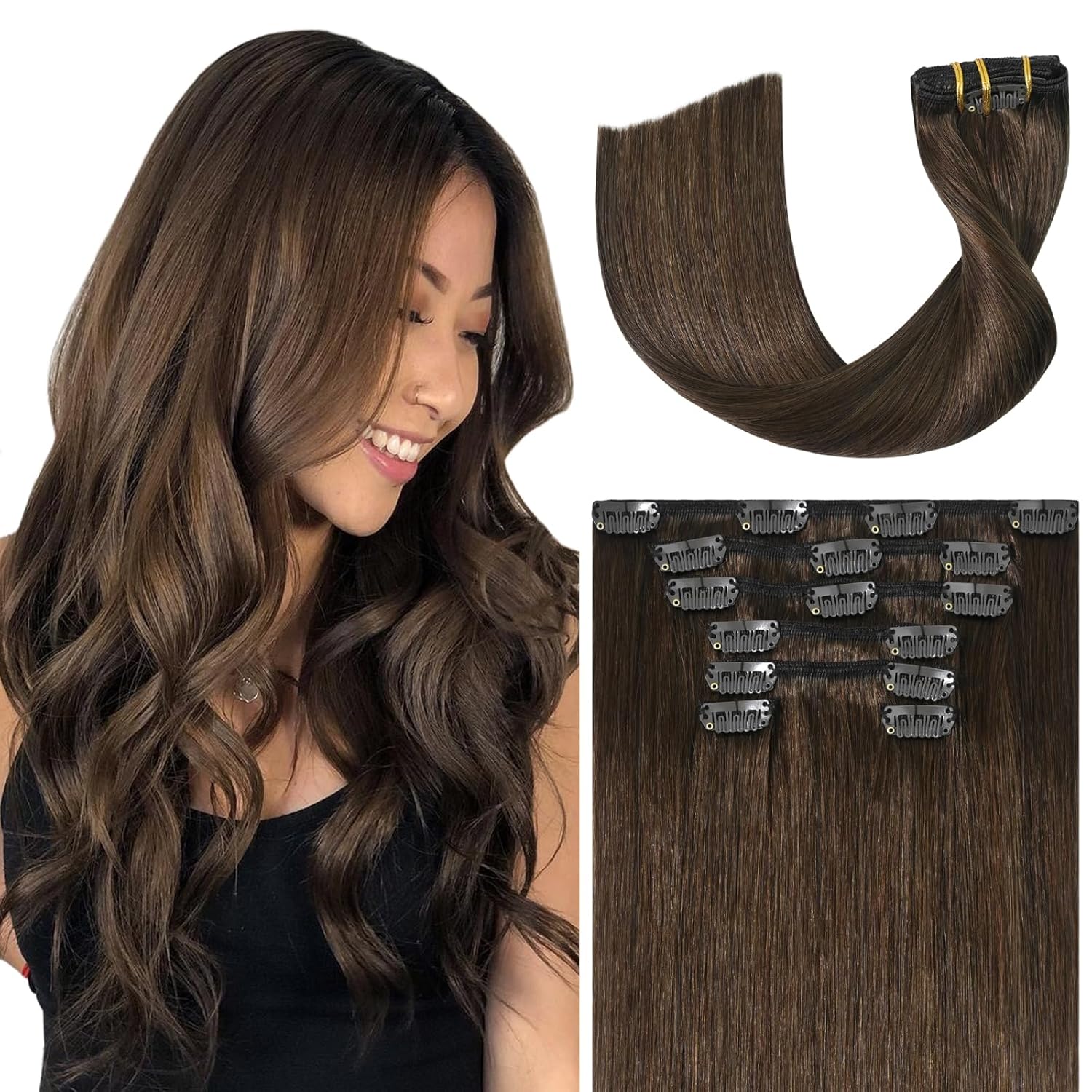 Ukira 22 Inch Medium Brown Clip in Hair Extensions for Women