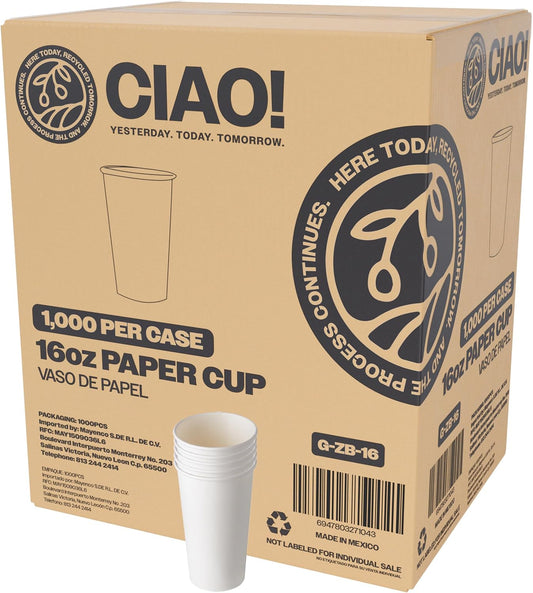 CIAO! 16oz White Paper Hot Cup - 1,000 Count