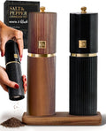 Wooden Salt and Pepper Grinder Set with Stand - Stylish Kitchen Mills