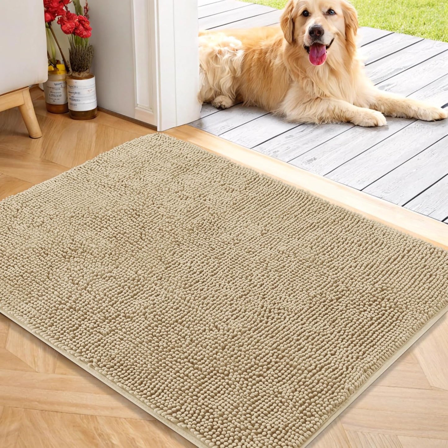 OLANLY Dog Door Mat for Muddy Paws - Absorbent Chenille Mat