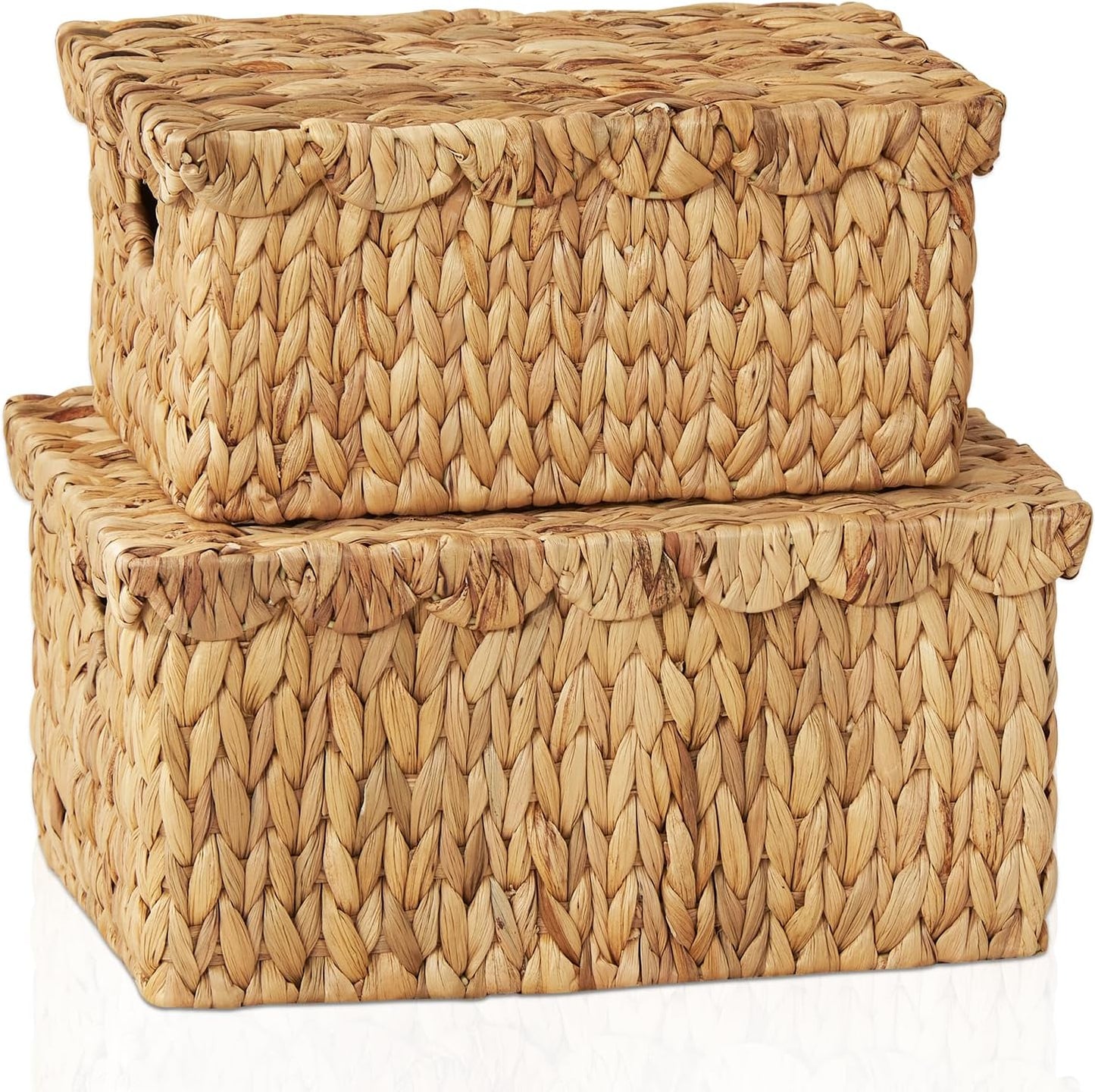 Natural Water Hyacinth Wicker Baskets with Lid for Storage