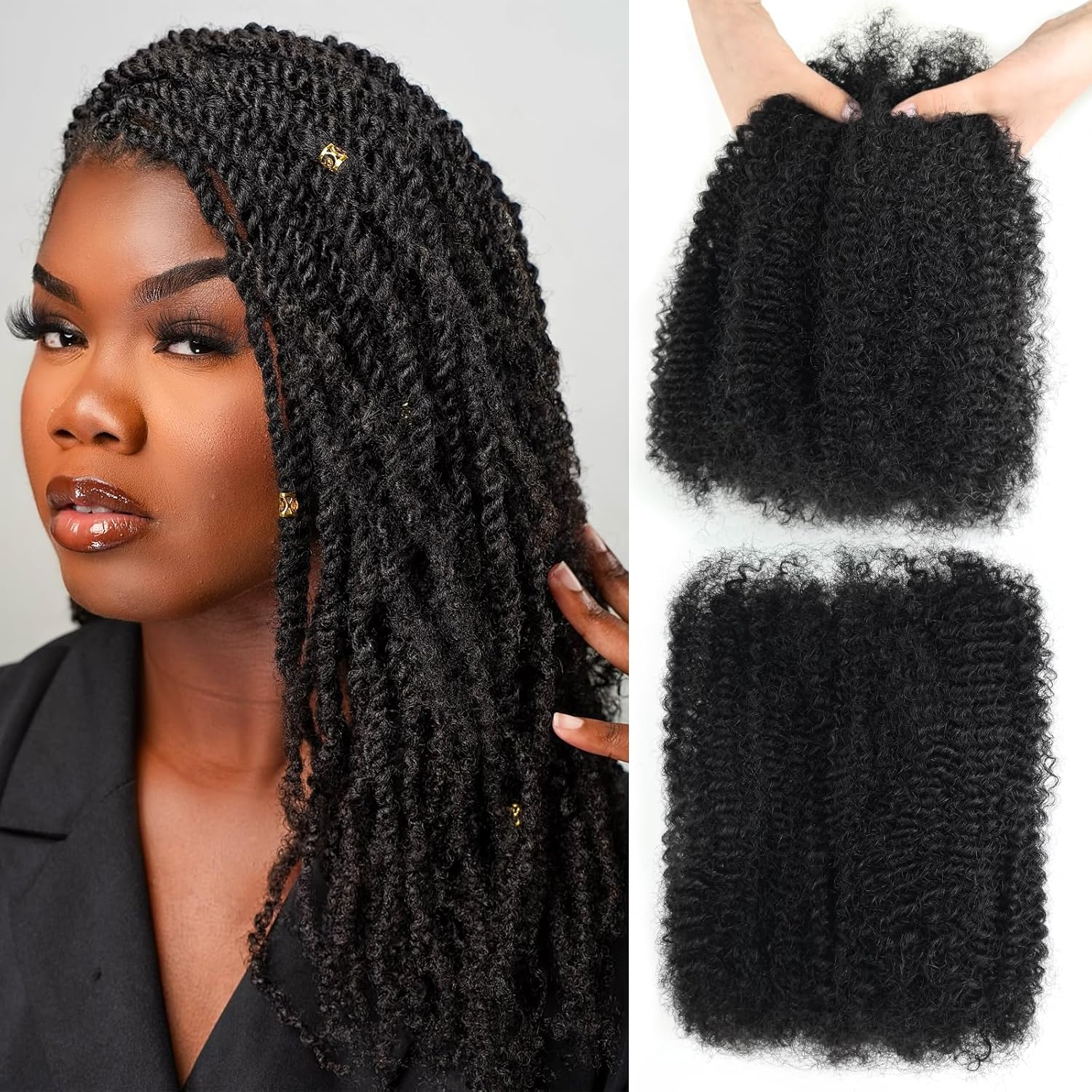 16 Inch Afro Kinky Curly Human Hair Extensions for Dreadlocks