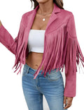 Women's Faux Suede Tassel Jacket Cropped Fringe Coat - Fall 2025