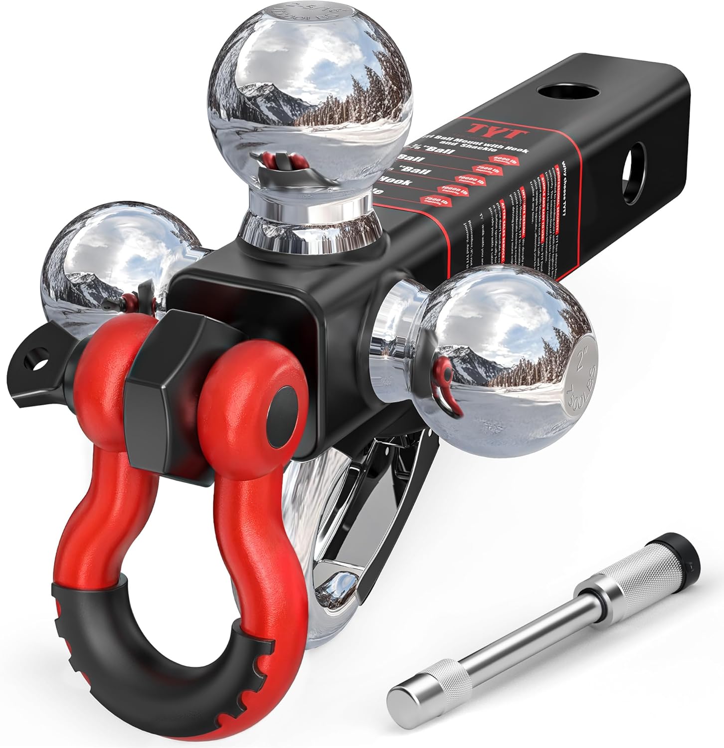 TYT Tri Ball Mount Trailer Hitch for 2 inch Receivers