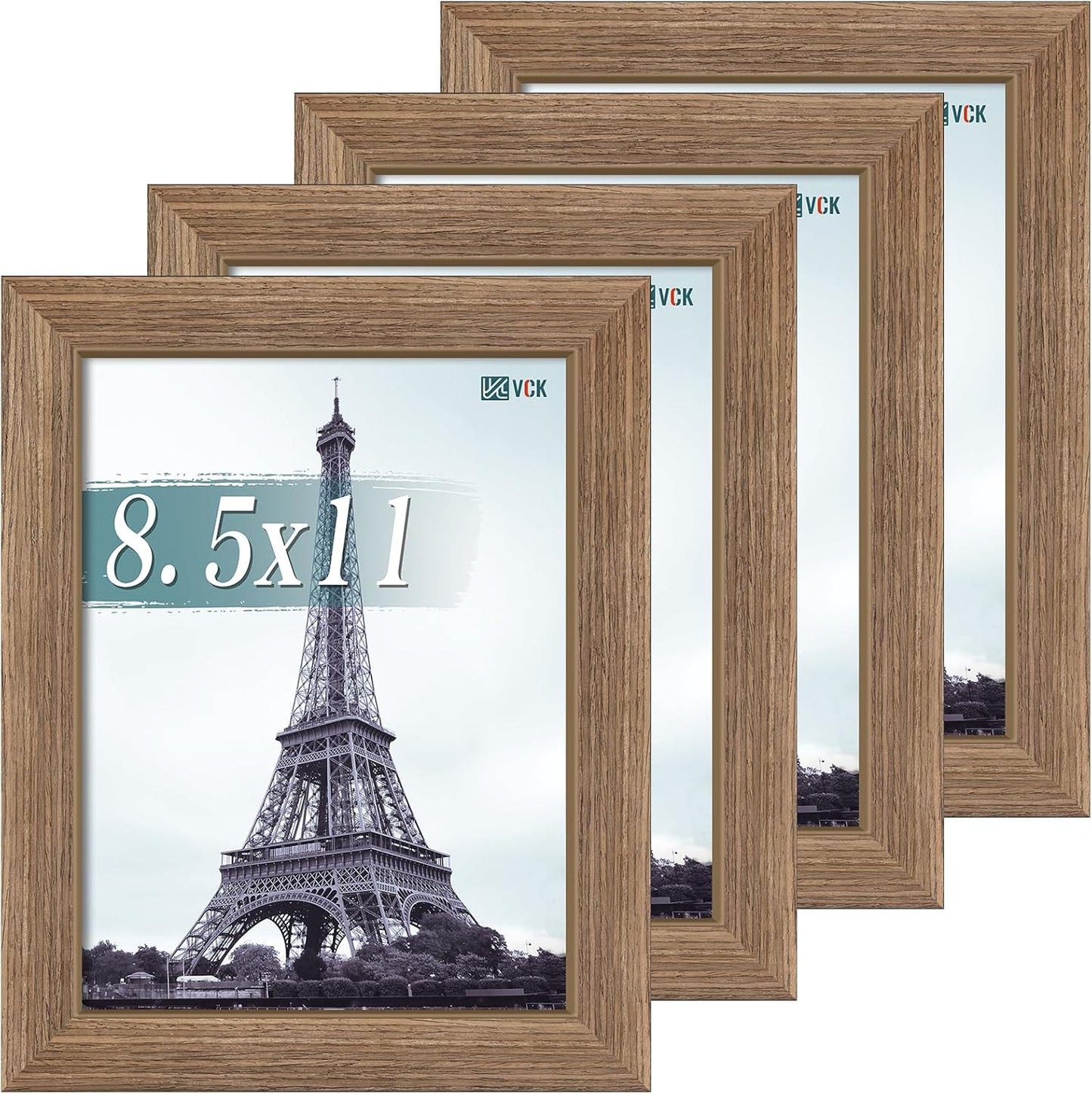 VCK 8.5x11 Picture Frame Set of 4 - Elegant Walnut Frames