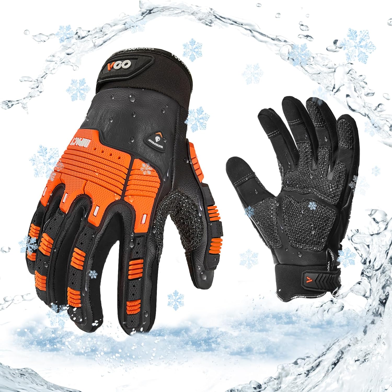 Vgo Coldproof Winter Work Leather Gloves for Extreme Conditions