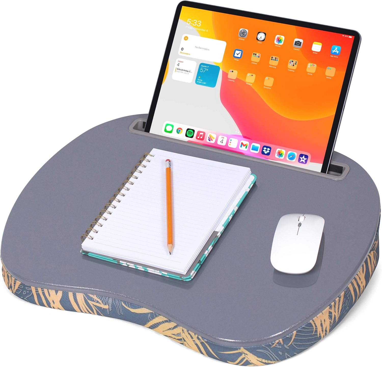 BIRDROCK HOME Lap Desk Cushion | Fits Laptops & Tablets | Tropical Grey | Work from Home