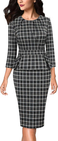 Womens Pleated Crew Neck Peplum Sheath Dress - Office Ready