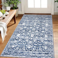 Vintage Floral 3x5 Rug Light Blue White - Washable Entryway Rug