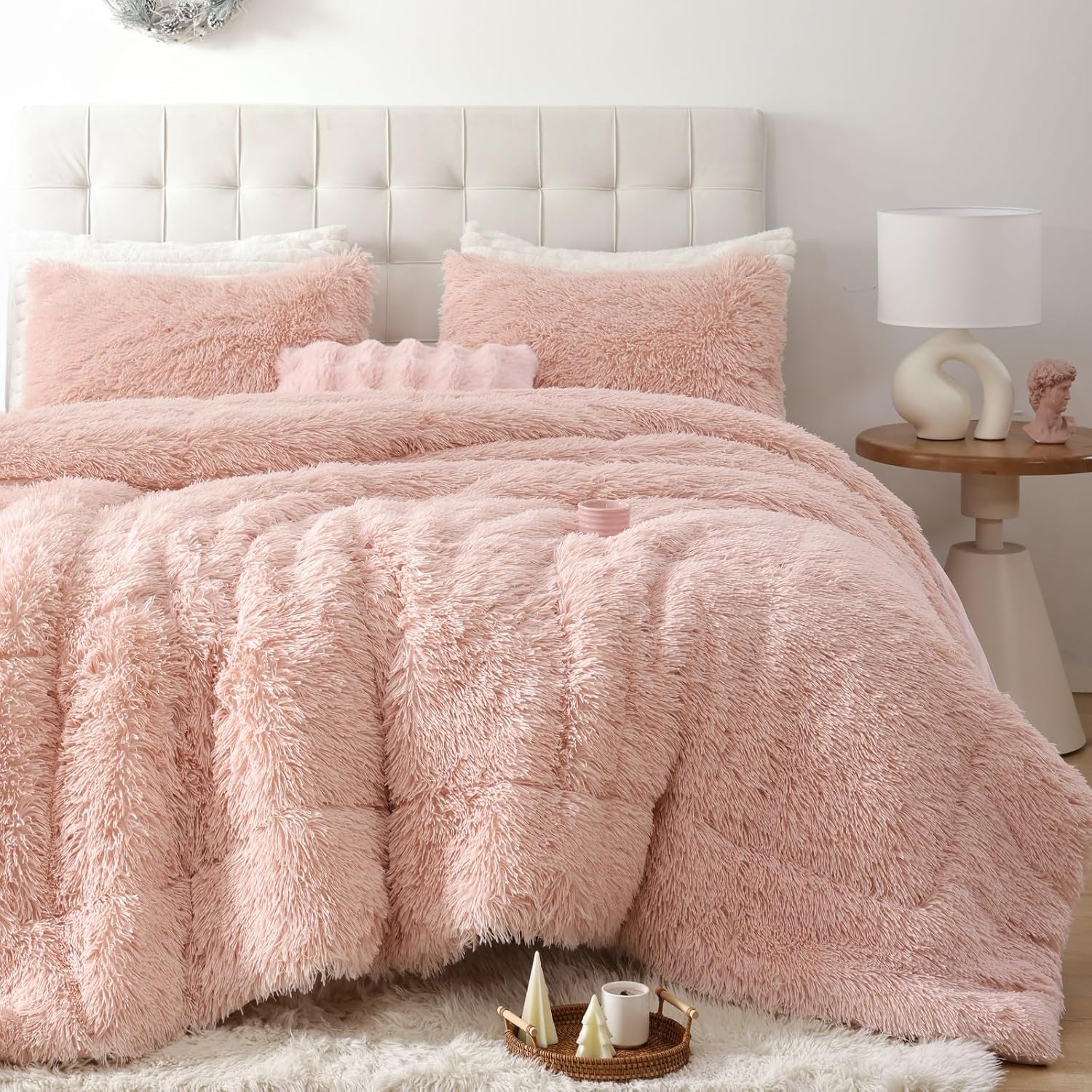 Smoofy Fluffy Twin Comforter Set - Soft Shaggy Bedding Pink