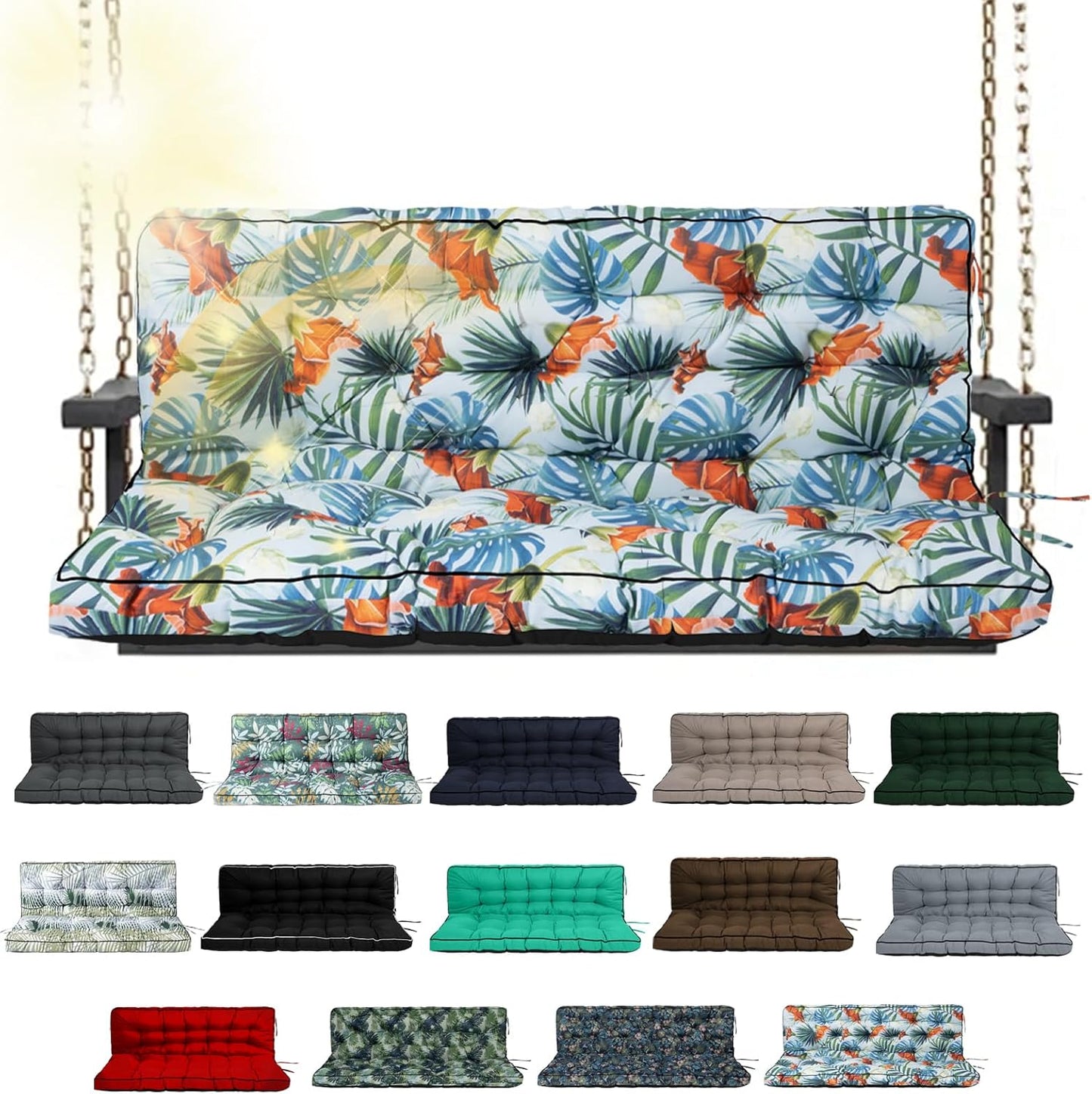 Porch Swing Cushion Three Seat Waterproof Replacement for Comfort