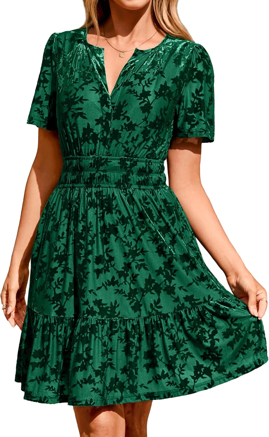 Simplee Women's Velvet Short Sleeve Cocktail Dress with Pockets