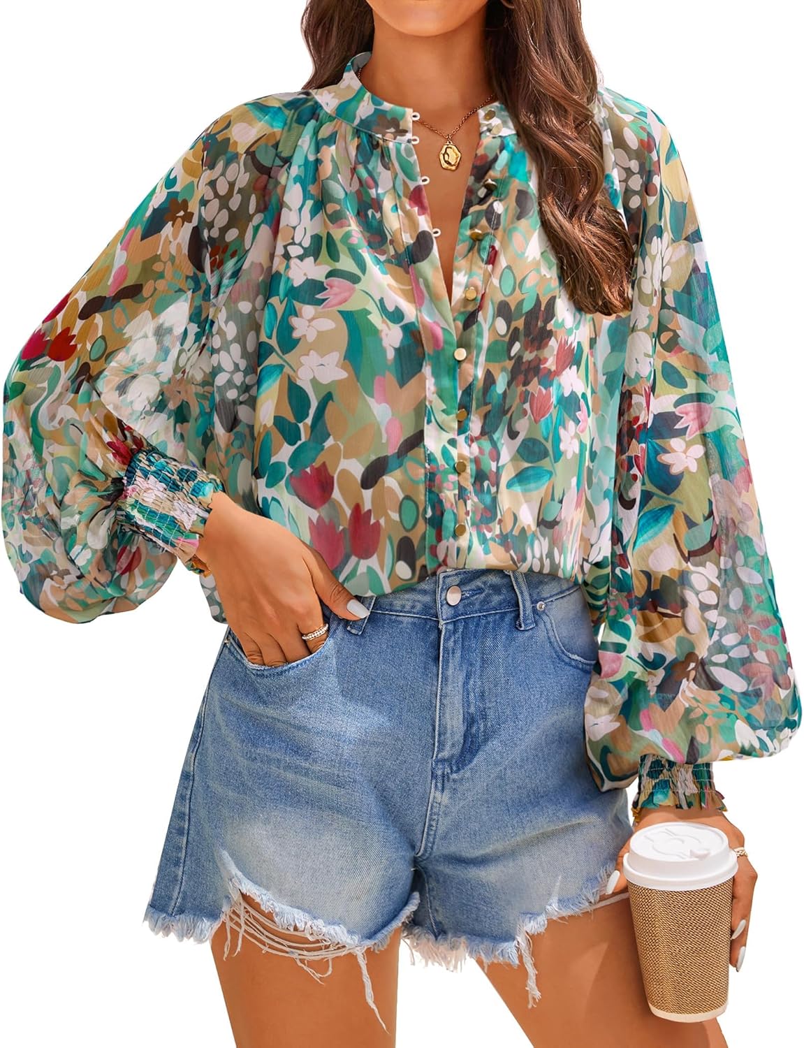 Stylish Floral Print Blouse for Women - Casual Boho Tops