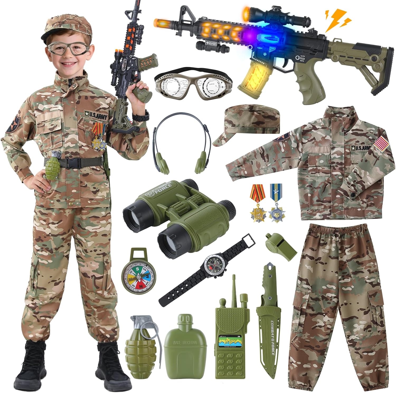 17pcs Kids Army Costume Set for Boys - Ultimate Dress Up Fun