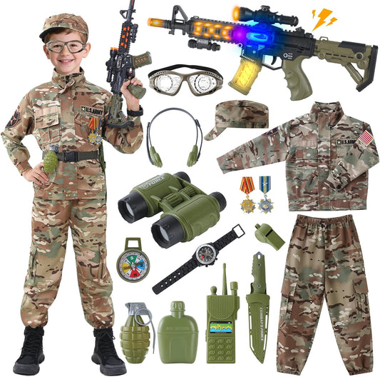 17pcs Kids Army Costume Set for Boys - Ultimate Dress Up Fun