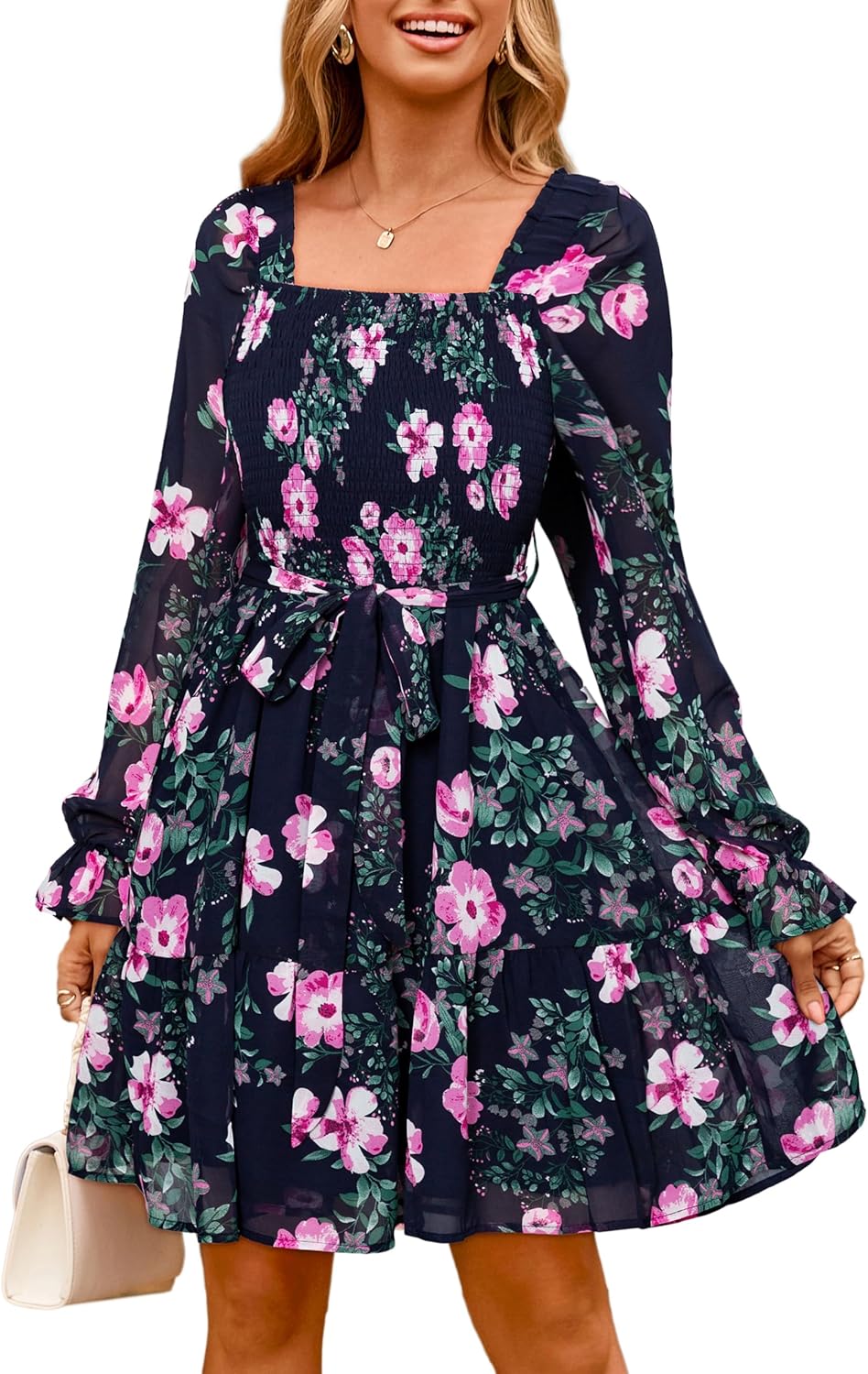 Simplee Womens Boho Long Sleeve Mini Dress for Fall Weddings