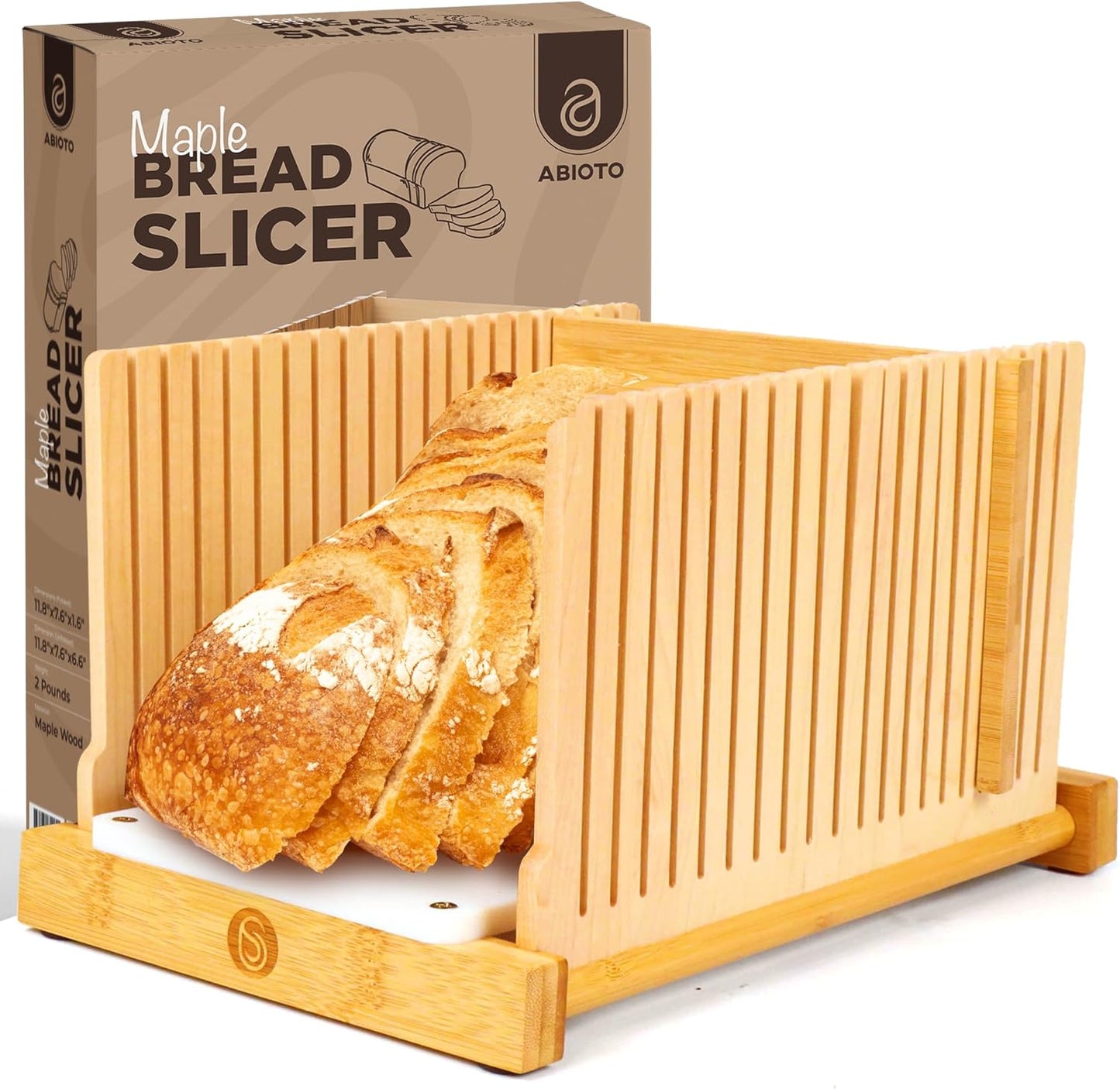 ABIOTO Bread Slicer - Splinter-Free HDPE Base, Maple Fingers, 4 Thicknesses