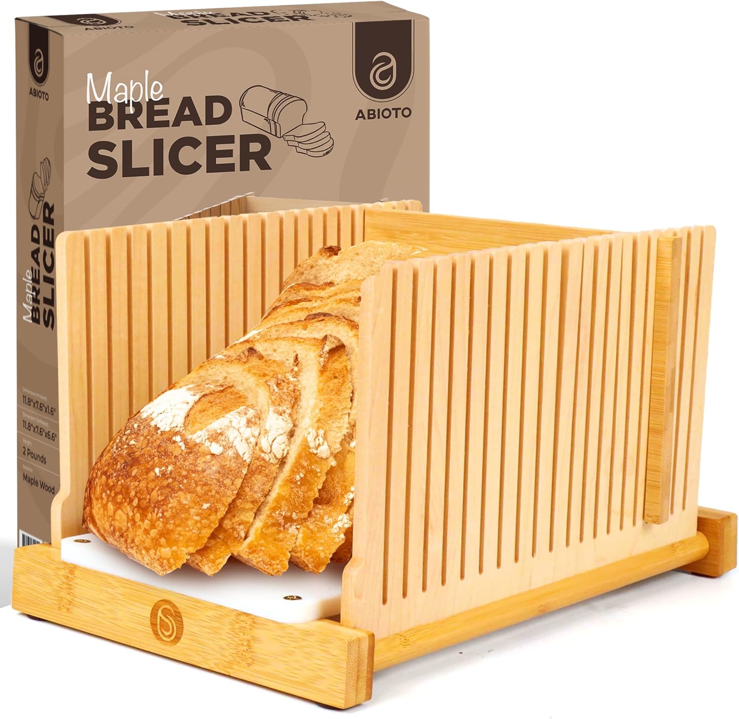 ABIOTO Bread Slicer - Splinter-Free HDPE Base, Maple Fingers, 4 Thicknesses
