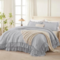 Light Gray Twin Comforter Set with Ruffles - All-Season Twin Bedding