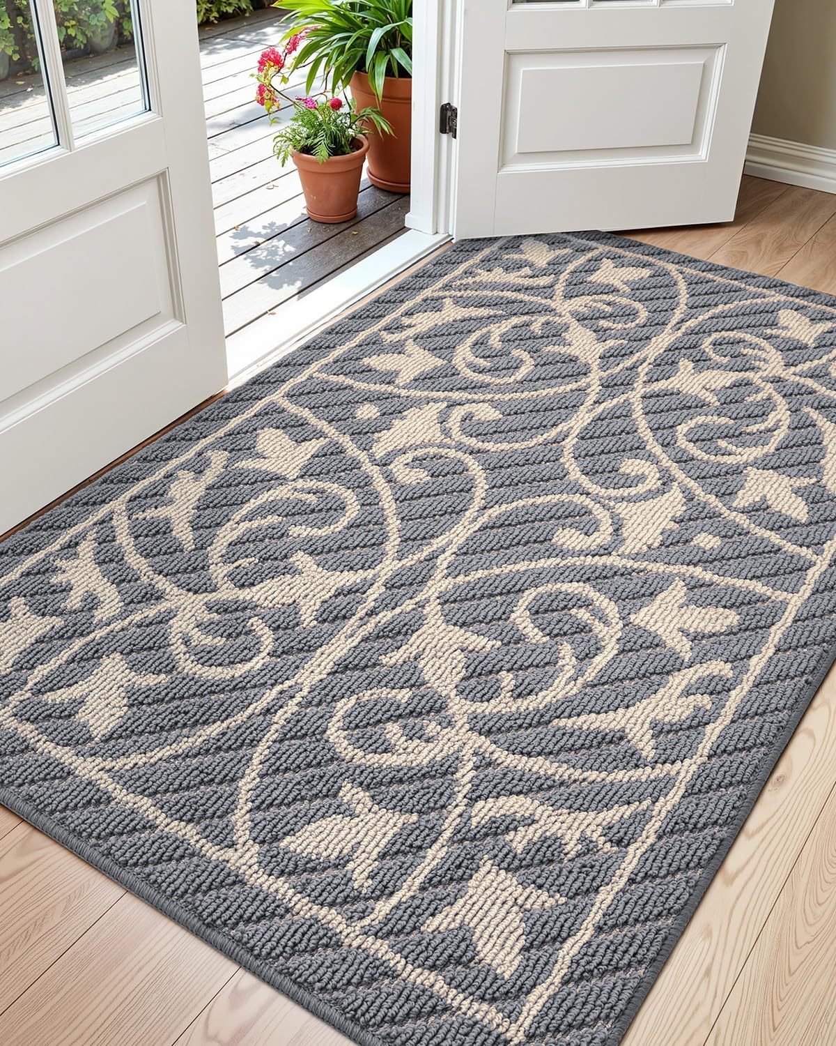 DEXI Front Door Mat Entryway, Low Profile Non Slip Washable