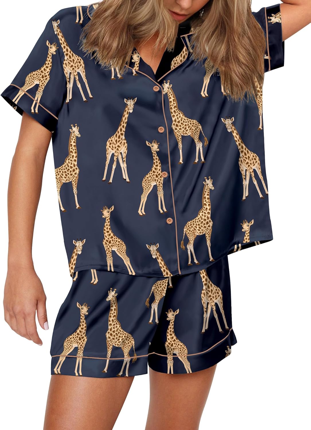 Funny Graphic Pajamas for Women Set Button Down Short Sleeve Top