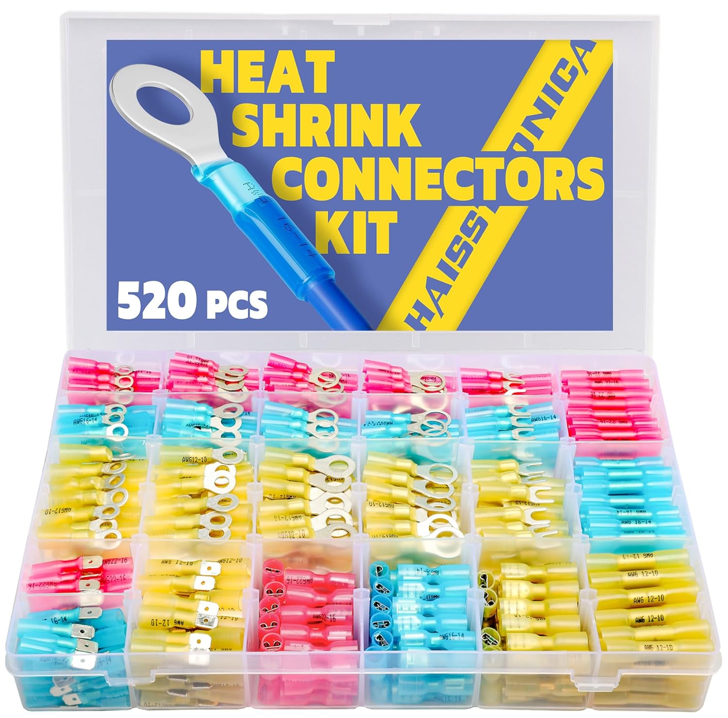 Haisstronica 520PCS Marine Grade Heat Shrink Wire Connectors Kit