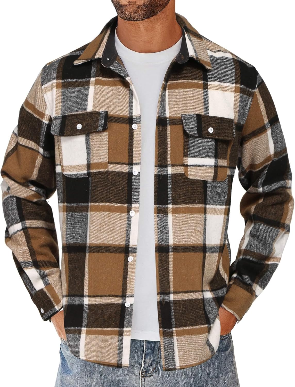 COOFANDY Men's Flannel Shirt Jacket: Stylish Cotton Plaid Wear