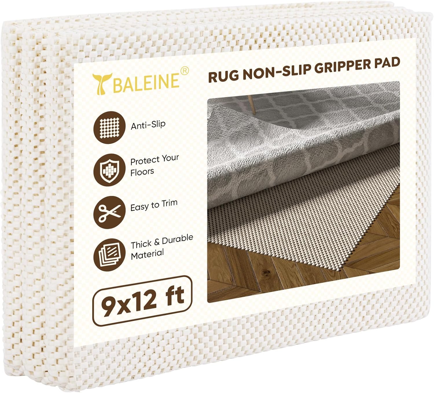 BALEINE Non Slip Rug Pad Gripper for Hardwood Floors, Extra Thick