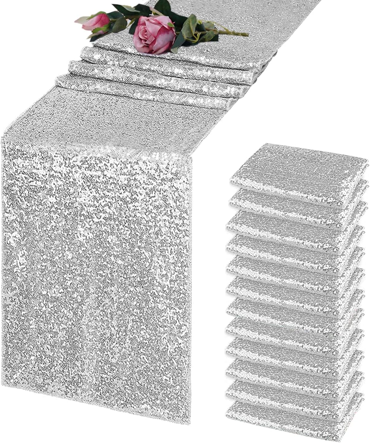 Silver Sequin Table Runner 12 Pack for Elegant Party Decor